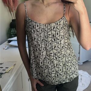 Printed Beige and Black Spaghetti Strap Top